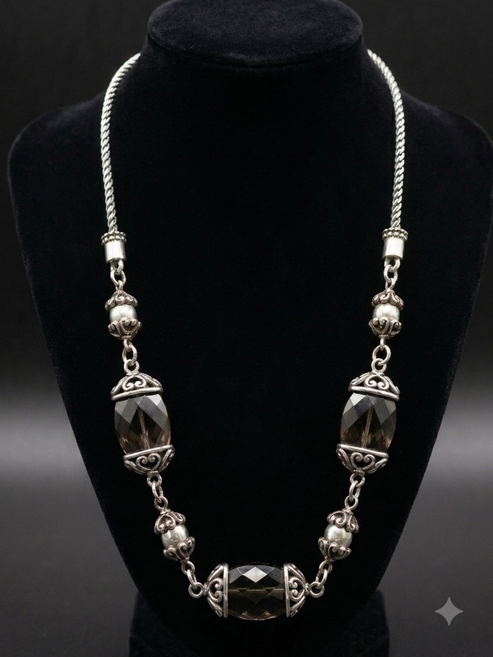 Brighton Night Mist Smoky Quartz Silver  Tone Necklace 1067